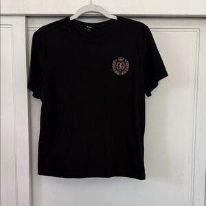 Express women’s Black Short-Sleeve Crew Tee with Subtle Chest Crest